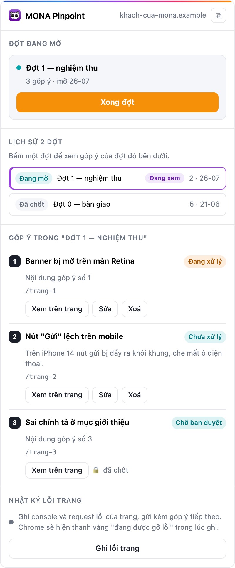 Xem lại trong bảng theo dõi