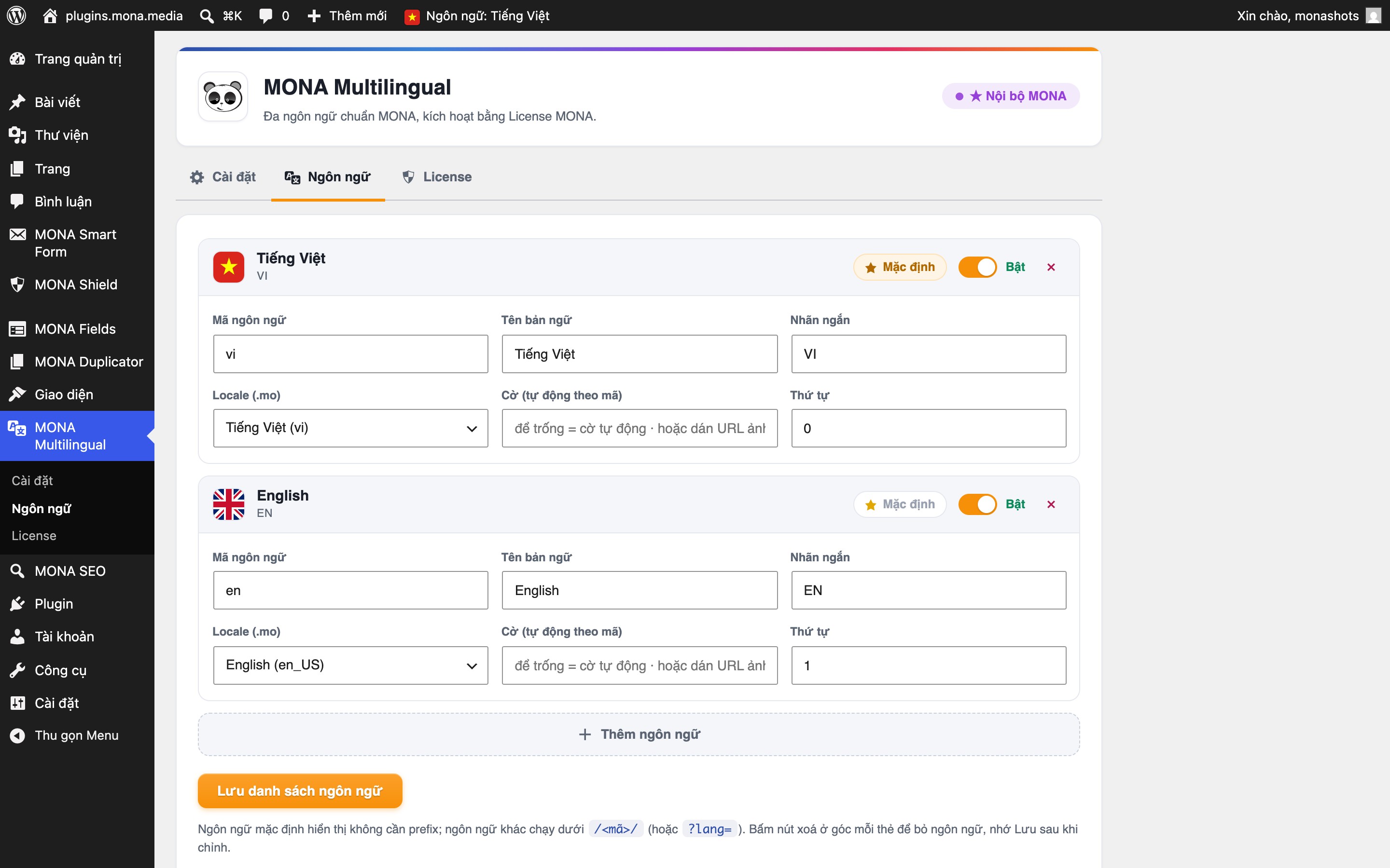 Giao diện MONA Multilingual