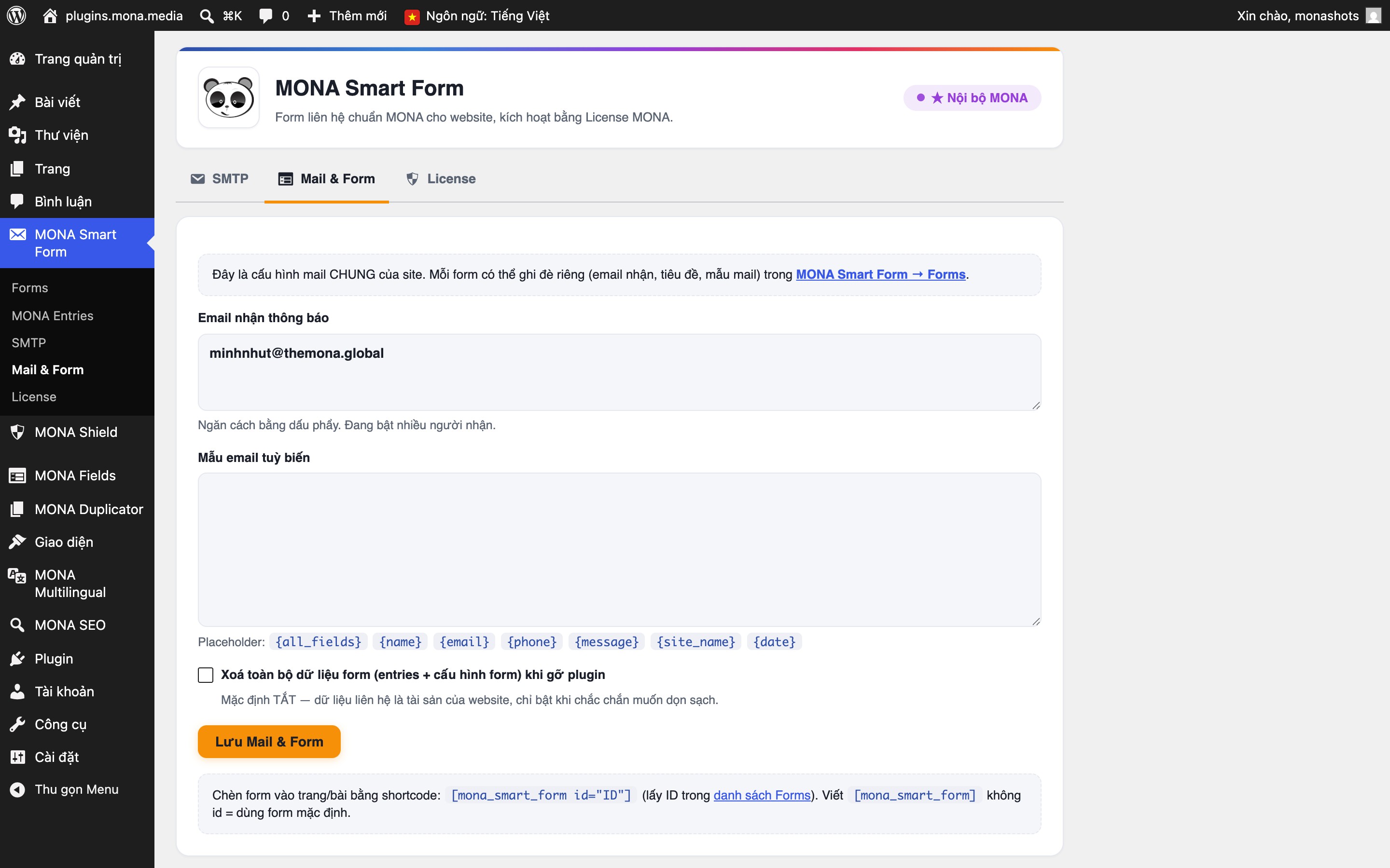 Người nhận & mẫu mail