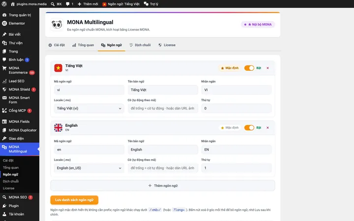 Giao diện MONA Multilingual