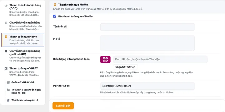 Giao diện MONA MoMo Payment