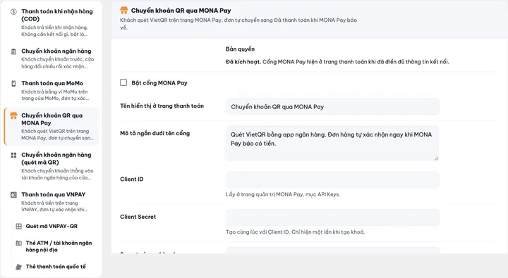Cấu hình cổng MONA Pay