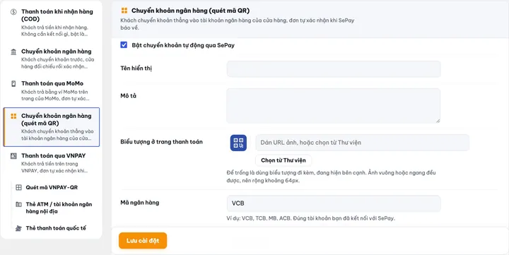 Giao diện MONA SePay Payment