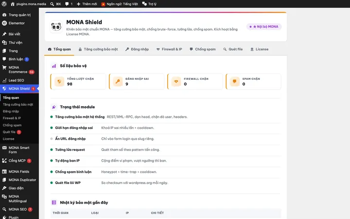 Giao diện MONA Shield